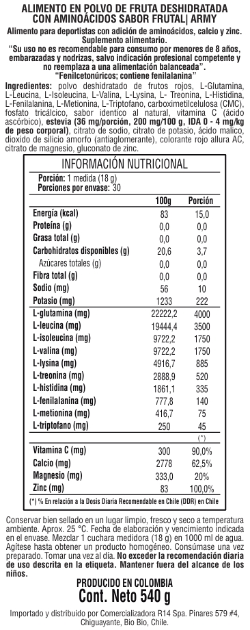 ARMY EAA´S + GLUTAMINA 30 SERVICIOS FRUIT PUNCH - Imagen 2